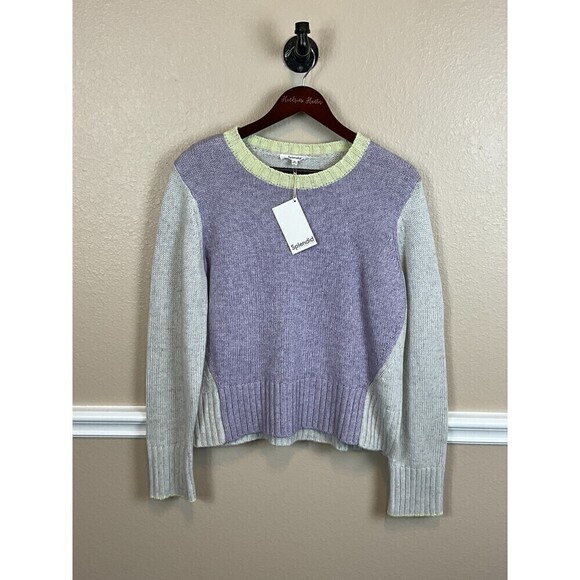 New Splendid Mally Purple Gray Green Colorblock M Sweater Cropped Cozy Comfy Top - Picture 4 of 12